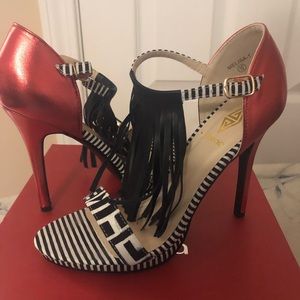 Black/White/Red Athena Pumps